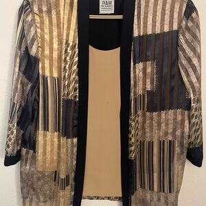 R&M Richards Stylish Gold and Black Open Front Top-Size 12